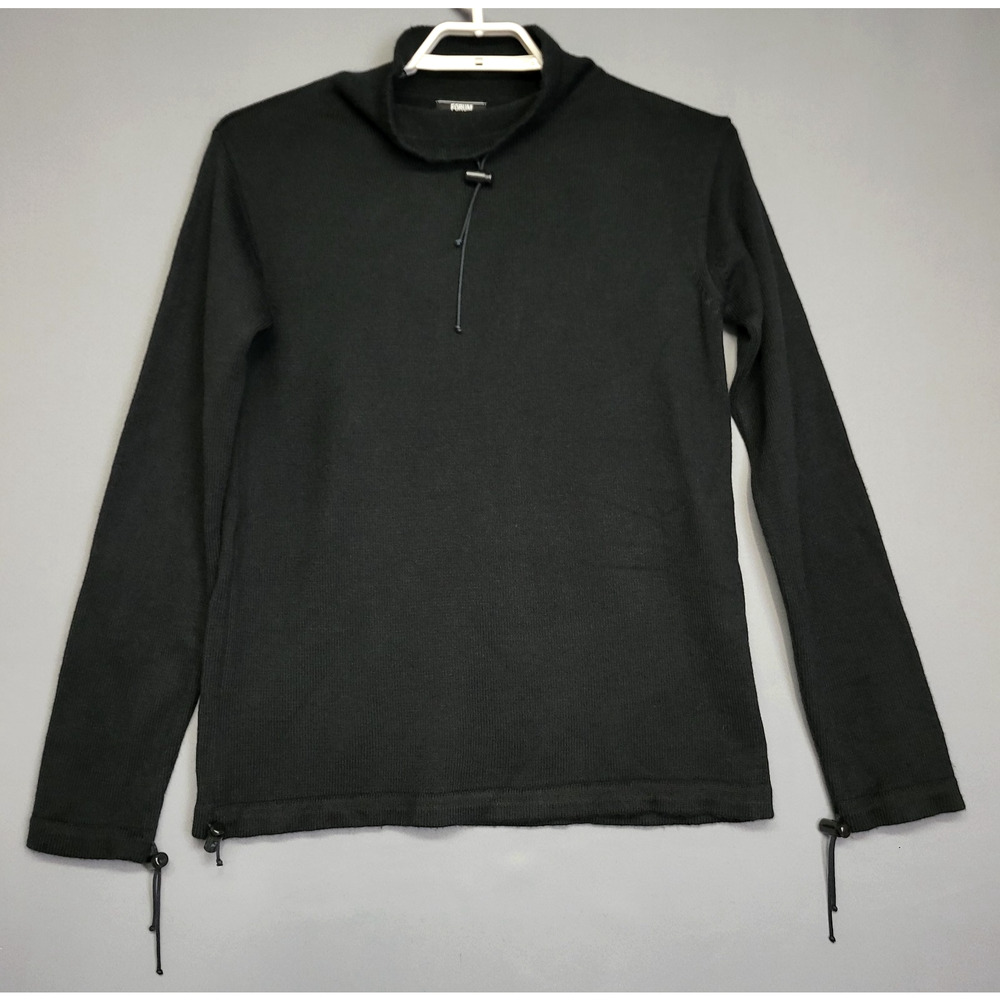 Forum Tricot Fisherman Sweater Mens M Black Wool Blend High Neck Bungee Workwear